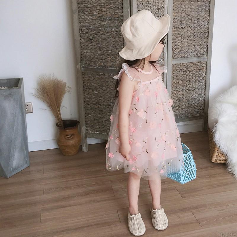 Đầm phối lưới thêu hoa xinh xắn thời trang cho bé gái