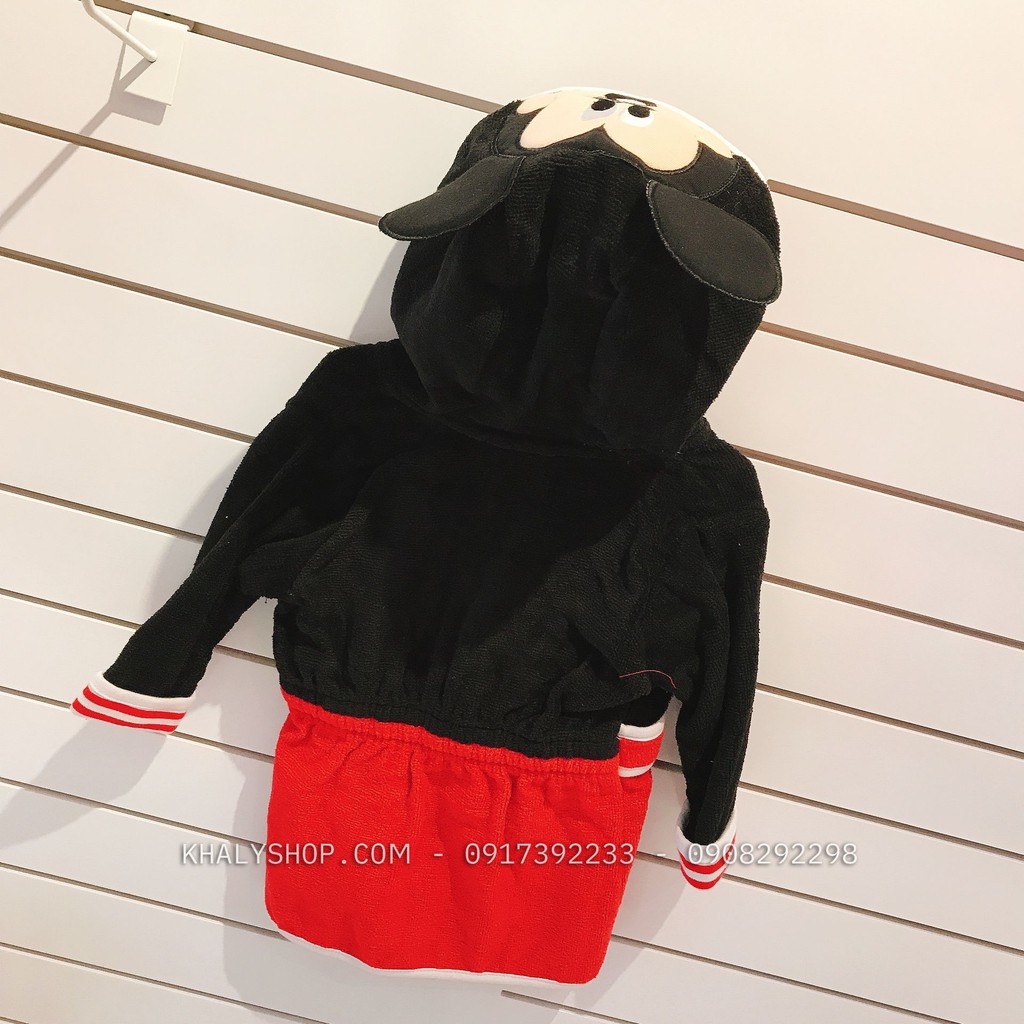 Áo khoác tắm lông mịn trẻ em hình chuột Mickey Mouse màu đen đỏ size (6-9M) cho bé trai 3 tuổi ( MỸ US-UK) - AKTMIC