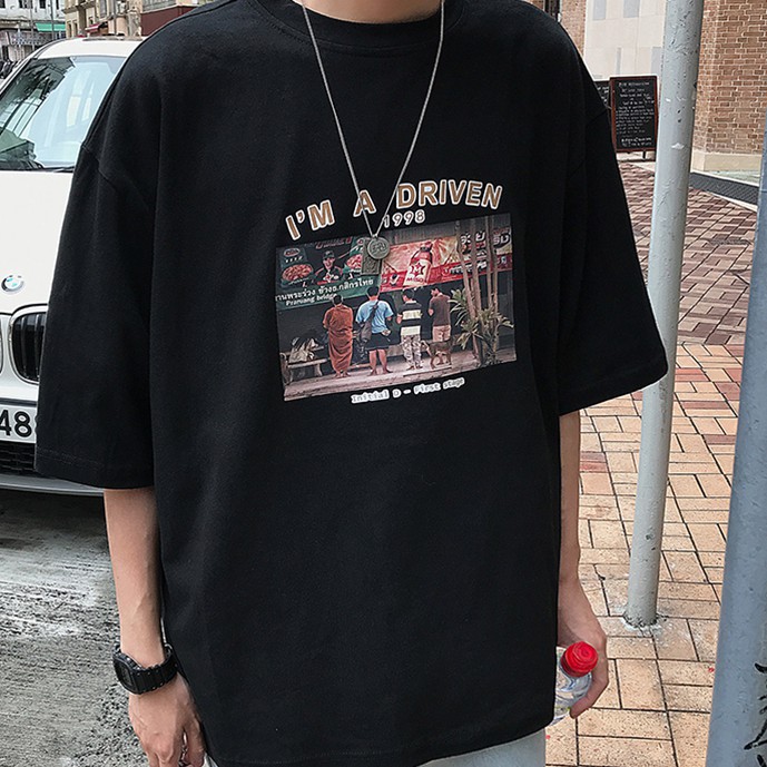 Áo tay ngắn dáng rộng phong cách Hàn Quốc trẻ trung cho nam size M-5XL