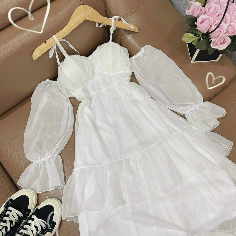 [Ảnh + Clip thật] ĐẦM VÁY MAXI TRẮNG TẦNG TRỄ VAI BOHO VINTAGE BOHEMIAN XINH NHƯ CÔNG CHÚA | BigBuy360 - bigbuy360.vn