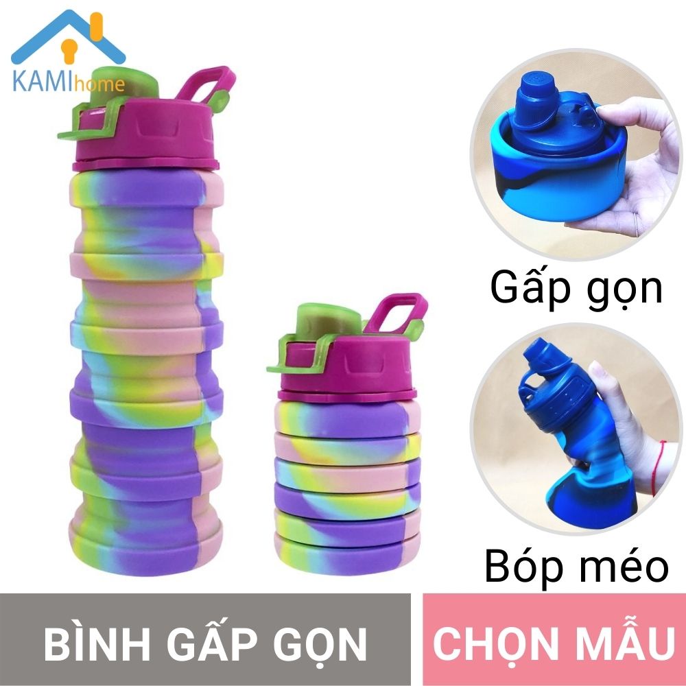 Bình nước có ống hút Silicon gấp gọn an toàn và chịu nhiệt nóng lạnh 500ml KM22062