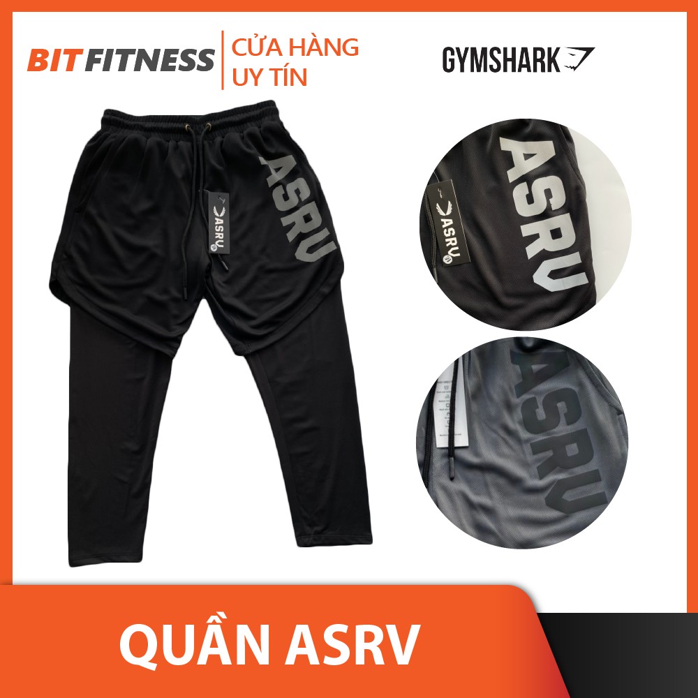 Quần đùi tập gym 2 lớp liền legging ASRV, Quần thể thao nam lót legging logo phản quang - BiT Fitness Q.AS.2L.D