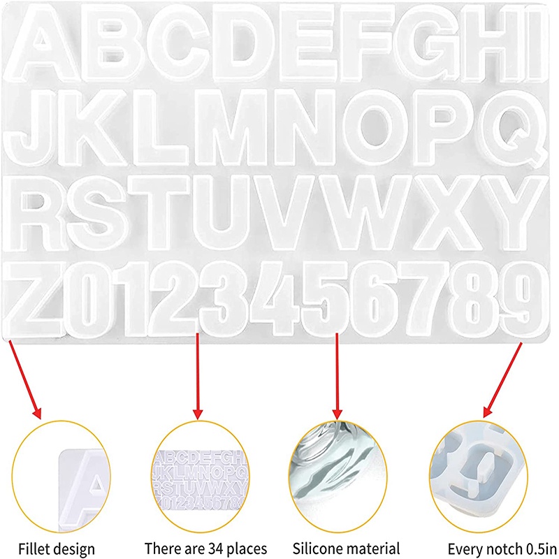 Khuôn Silicone Làm Mặt Dây Chuyền / Bông Tai / Móc Khóa Hình Chữ Cái / Chữ Số Bằng Resin