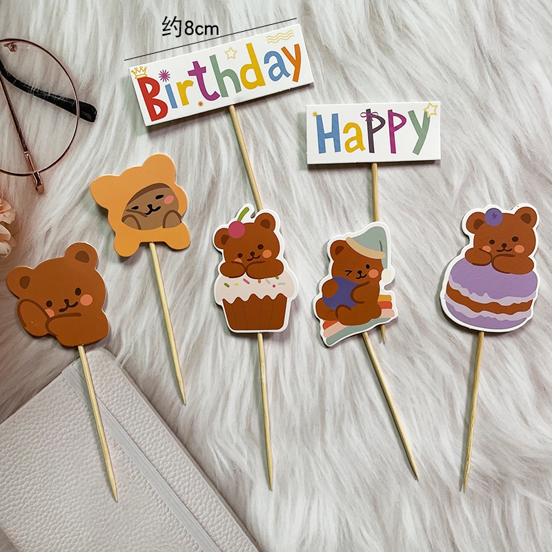 Set 7 Que Cắm Trang Trí Bánh Kem Hình Gấu Hoạt Hình Dễ Thương