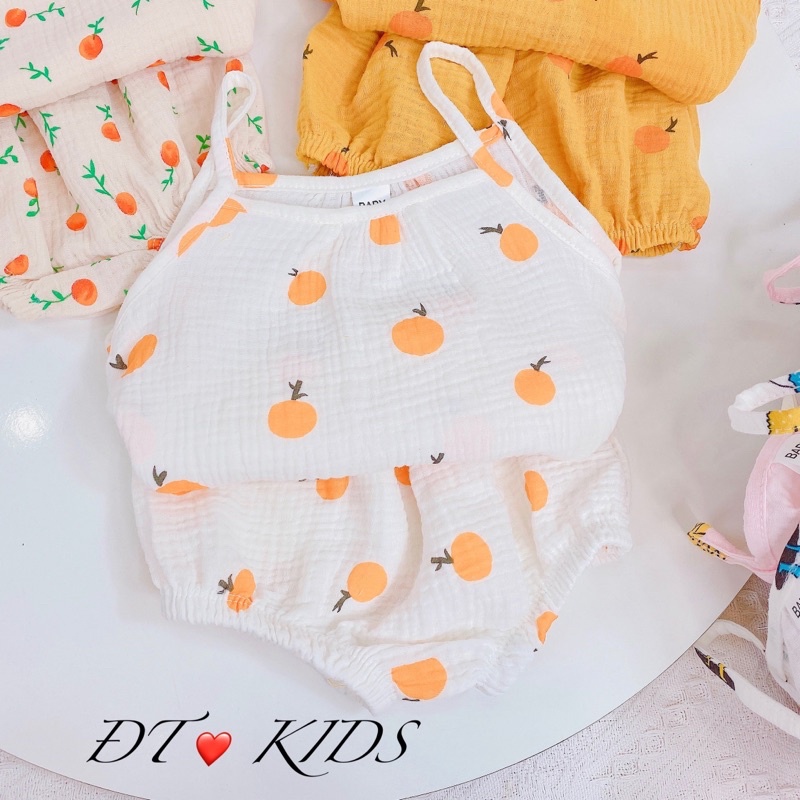 Bộ 2 Dây Xô Muslin Hoạ Tiết Dễ Thương Cho Bé Gái từ 7kg Đến 17kg