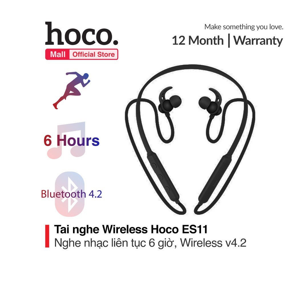 Tai nghe thể thao Bluetooth Hoco ES11 thiết kế chống mồ hôi , chống nước hiệu qủa nghe nhạc lên đến hàng giờ liền