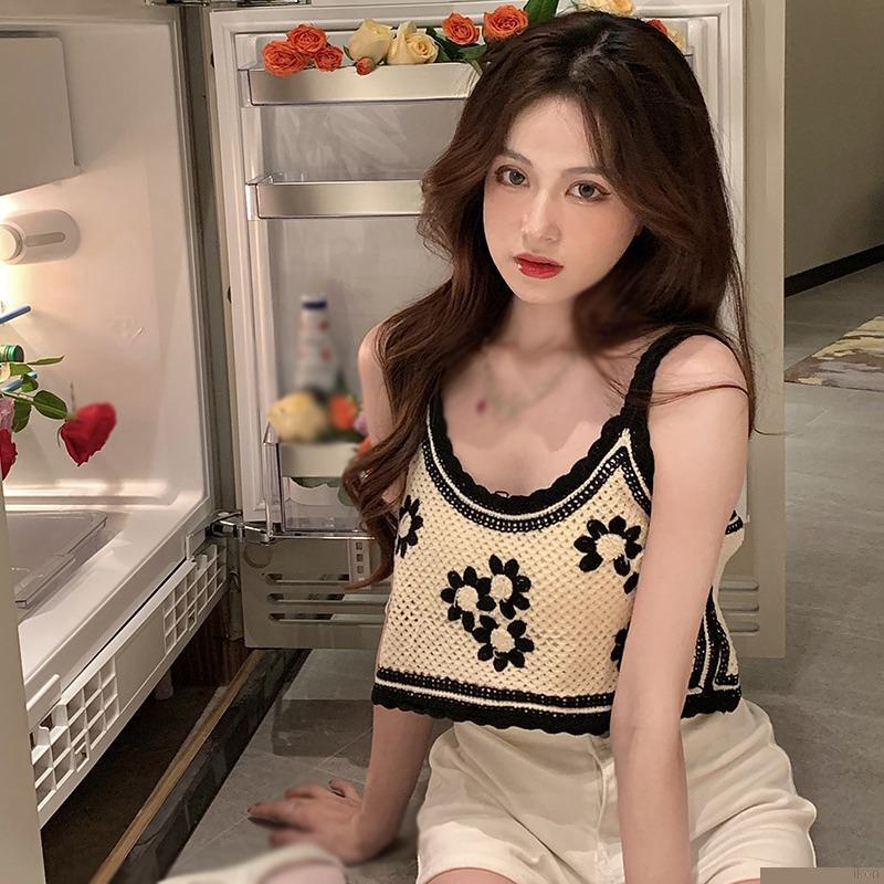 Áo Hai Dây Dệt Kim Họa Tiết Hoa Phong Cách Hàn Quốc Thời Trang Hè Cho Nữ