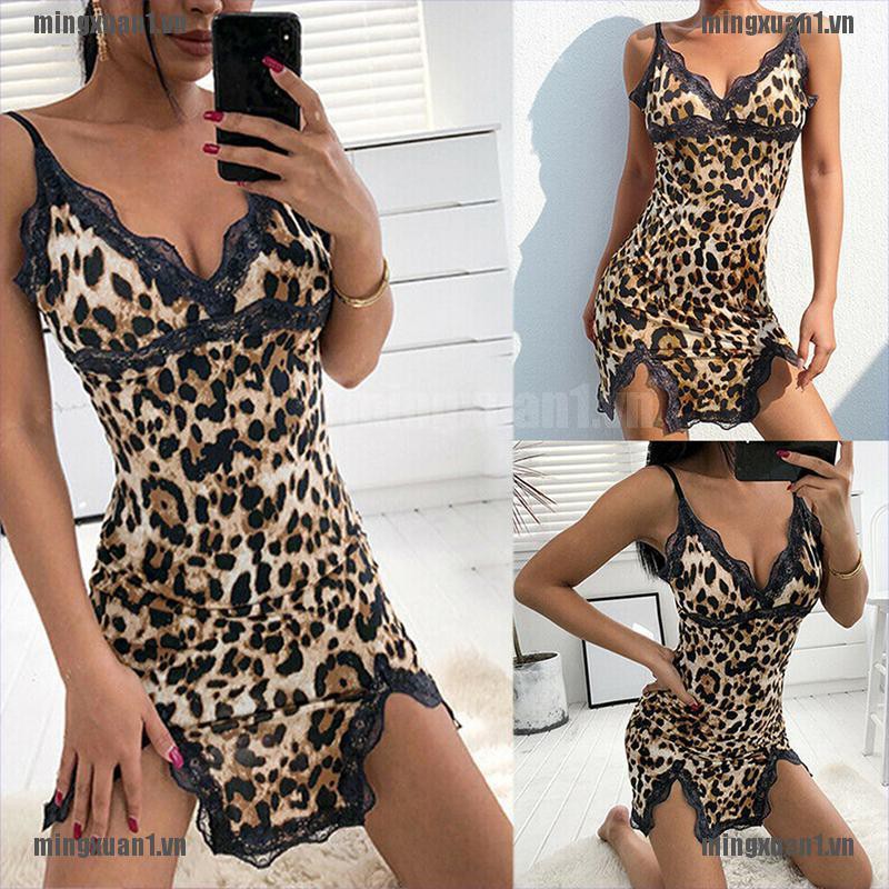 MINON Womens Leopard Nightdress Sexy Lingerie Lace Nightwear Sleepwear Dress Underwear VN | BigBuy360 - bigbuy360.vn