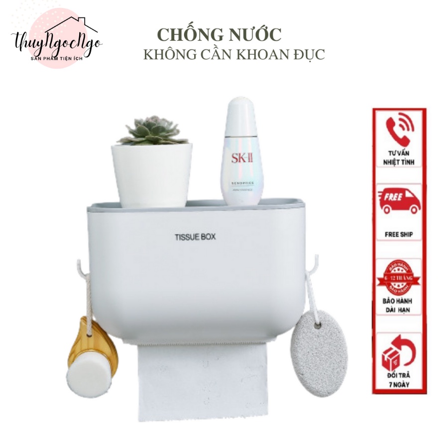 Hộp đựng giấy vệ sinh TISSUE BOX tiện dụng chống nước, Thiết Bị Nhà Tắm Chống Nước dán tường kèm kệ để đồ thông