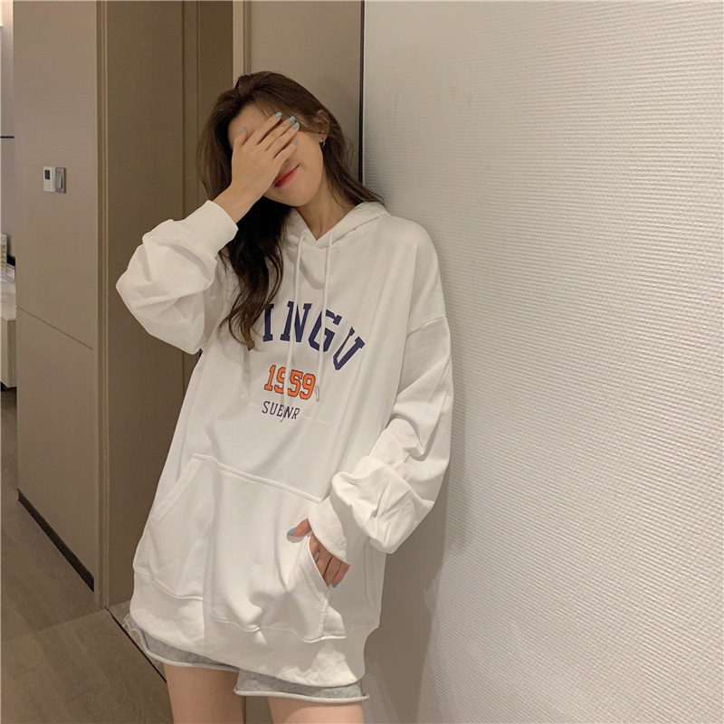 Áo hoodie SUXI tay dài in họa tiết chữ thời trang Hàn Quốc dành cho nữ