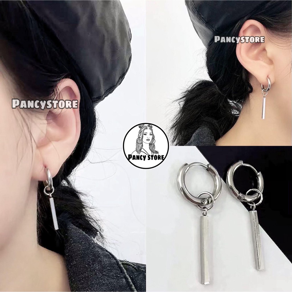khuyên tai bông tai nam nữ titan thanh thẳng không gỉ G-dragon