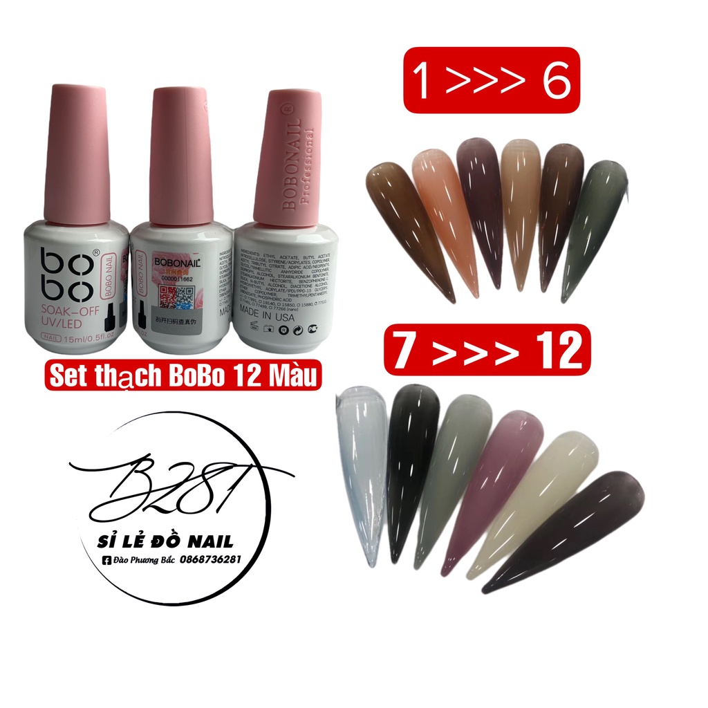 [ Hàng Chính Hãng ] Sơn Thạch Bobo Set 12 Màu Bán Lẻ Chai 15ml