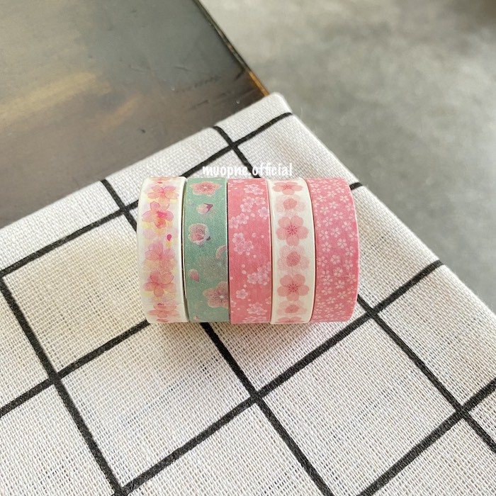 Cuộn giấy dán washi hình hoa trang trí sổ tay