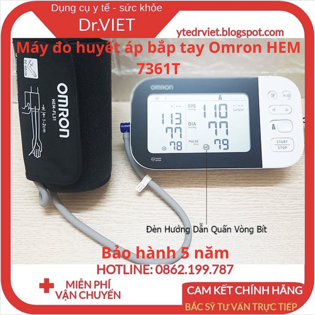 Máy Đo Huyết Áp Tự Động Omron HEM-7361T,AFIB - Cảnh báo rung tâm nhĩ,đo nhịp tim,huyết áp chính xác - Drviet