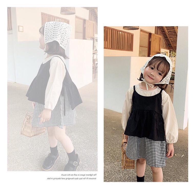 Set yếm Vintage hoạ tiết cảo Qccc bé gái 10-20kg mặc đi học đi chơi cực xinh