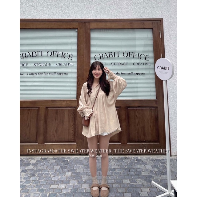 Áo babydoll tay bồng cúc ngọc oversize ulzzang Hàn Quốc vintage