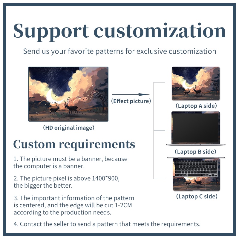 Bộ 3 miếng dán trang trí vỏ máy tính xách tay phong cách anime tùy chỉnh dành cho các dòng máy như Acer/Asus/Dell/Lenovo
