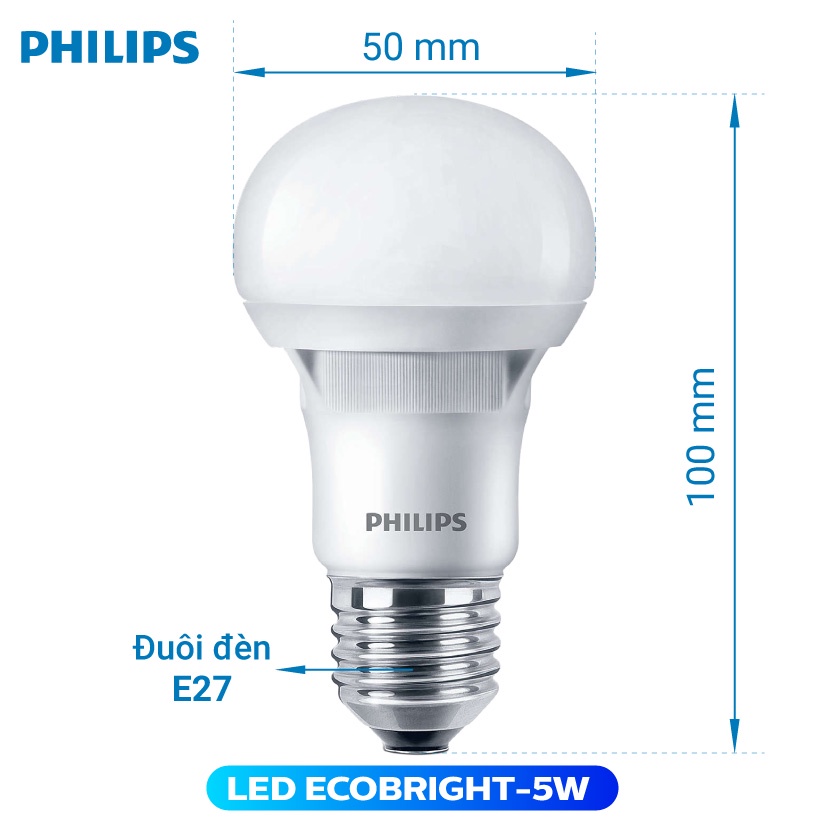 COMBO Mua 3 tặng 1 Bóng đèn LED Philips Ecobright 5W 3000K E27 A60 - Ánh sáng vàng