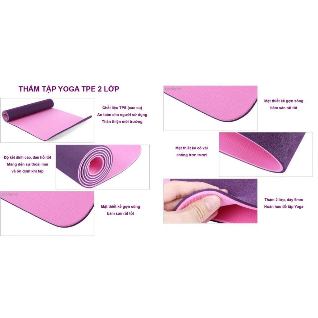 ✽❄[FreeShip - deal sock] THẢM TẬP YOGA TPE CAO CẤP 2 LỚP DÀY 6MM