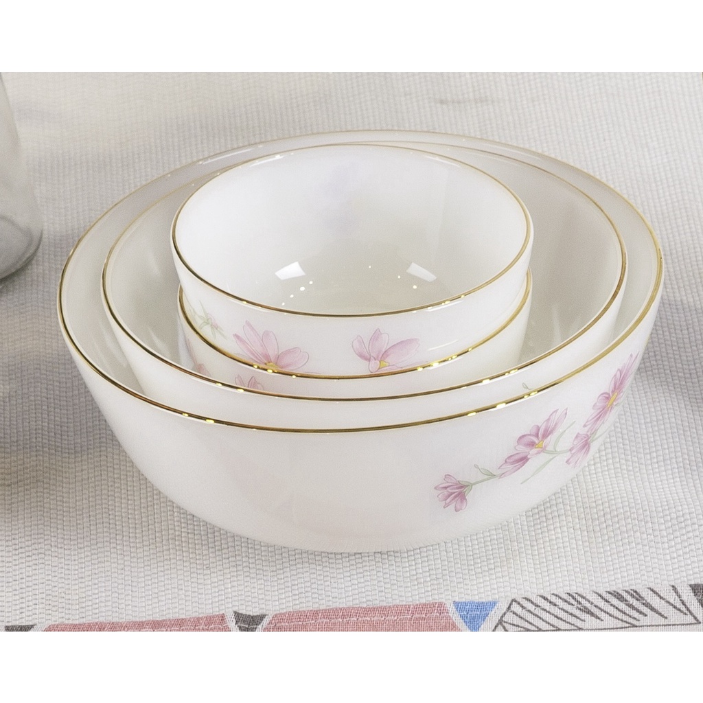 Tô khum / tô sâu viền vàng 22K họa tiết hoa màu hồng Thủy Tinh Ngọc USA Homeset cao cấp nhập khẩu chính hãng