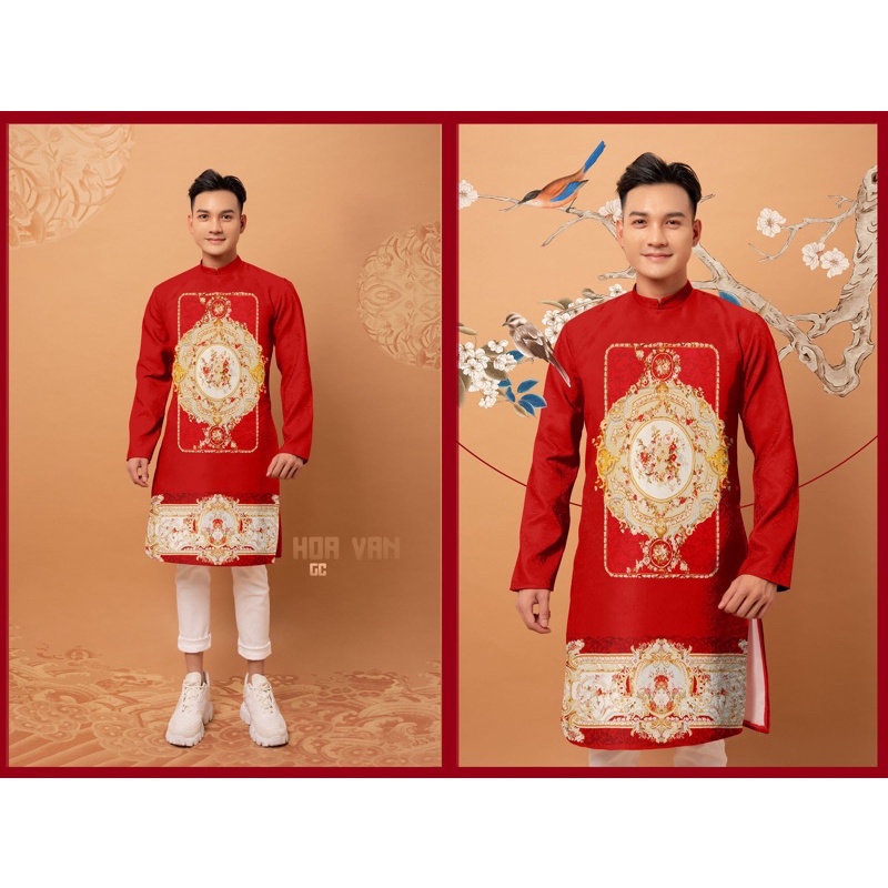 áo dài nam cách tân hoa văn gấm form đẹp