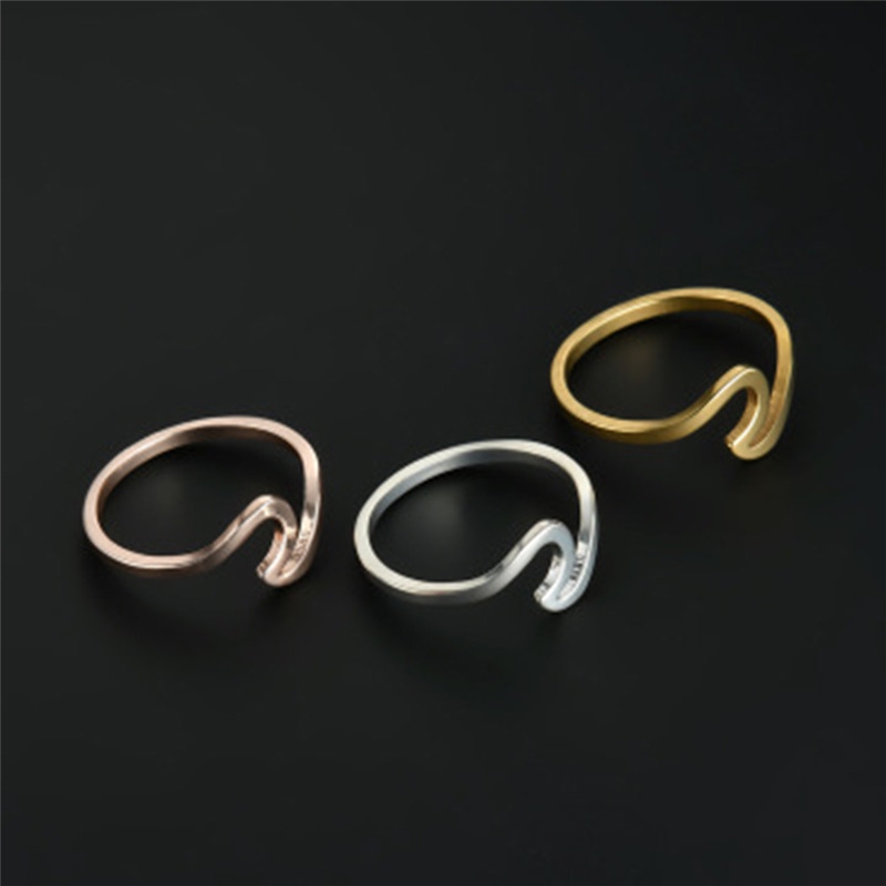 Nhẫn mạ vàng hồng kiểu dáng gợn sóng phong cách Hàn Quốc thời trang