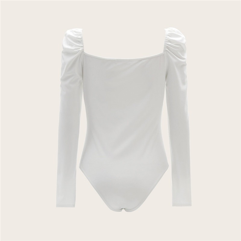 Áo nữ bodysuit thiết kế tay dài màu trắng cổ V khoét ngực gợi cảm