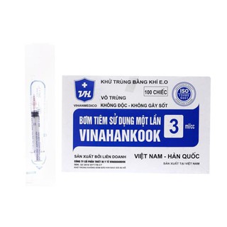 [Hộp 100 chiếc] Bơm tiêm y tế Vinahankook (1ml, 3ml, 5ml, 10ml)