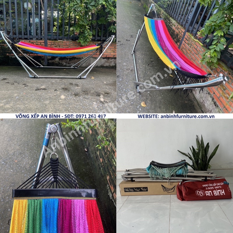 Bộ võng xếp Inox cao cấp tải trọng 250kg, lưới võng Hàn Quốc INT - Hàng chính hãng