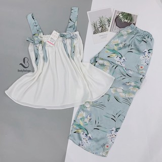 Bộ Ngủ Pijama Mặc Nhà Lụa 2 Dây Quần Dài BP01.1 - Babi mama