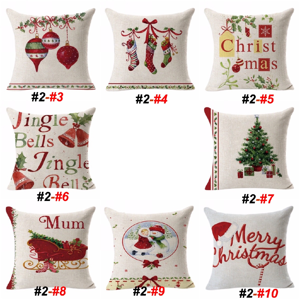 Vỏ gối họa tiết Merry Christmas bằng vải lanh dùng cho trang trí Giáng sinh 45cmx45cm | WebRaoVat - webraovat.net.vn