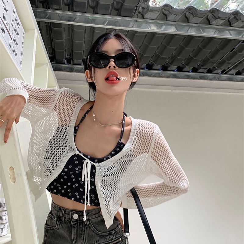 Áo khoác cardigan COZOKC tay dài chống nắng thắt dây thời trang trẻ trung