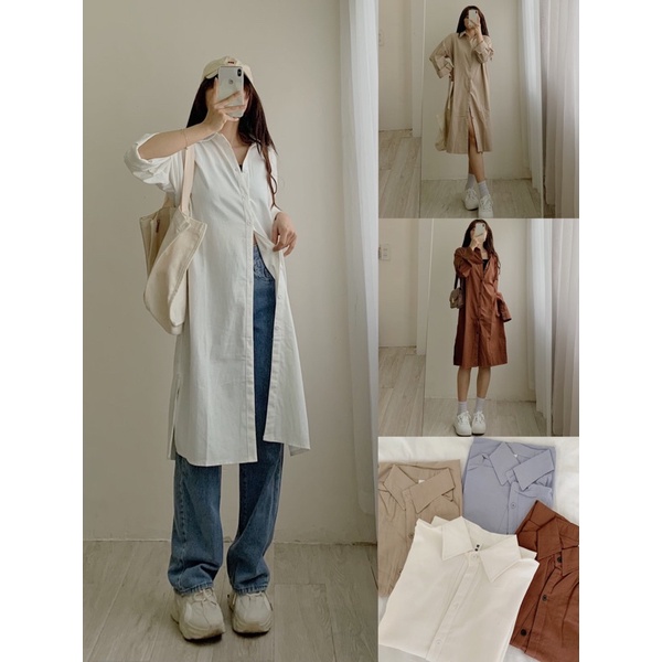 Váy sơ mi thô oversize dáng dài xẻ tà 264