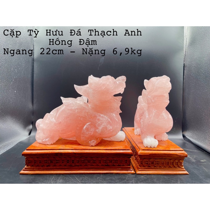 Cặp Tỳ Hưu Đá Hồng Đậm Tự Nhiên Phong Thuỷ