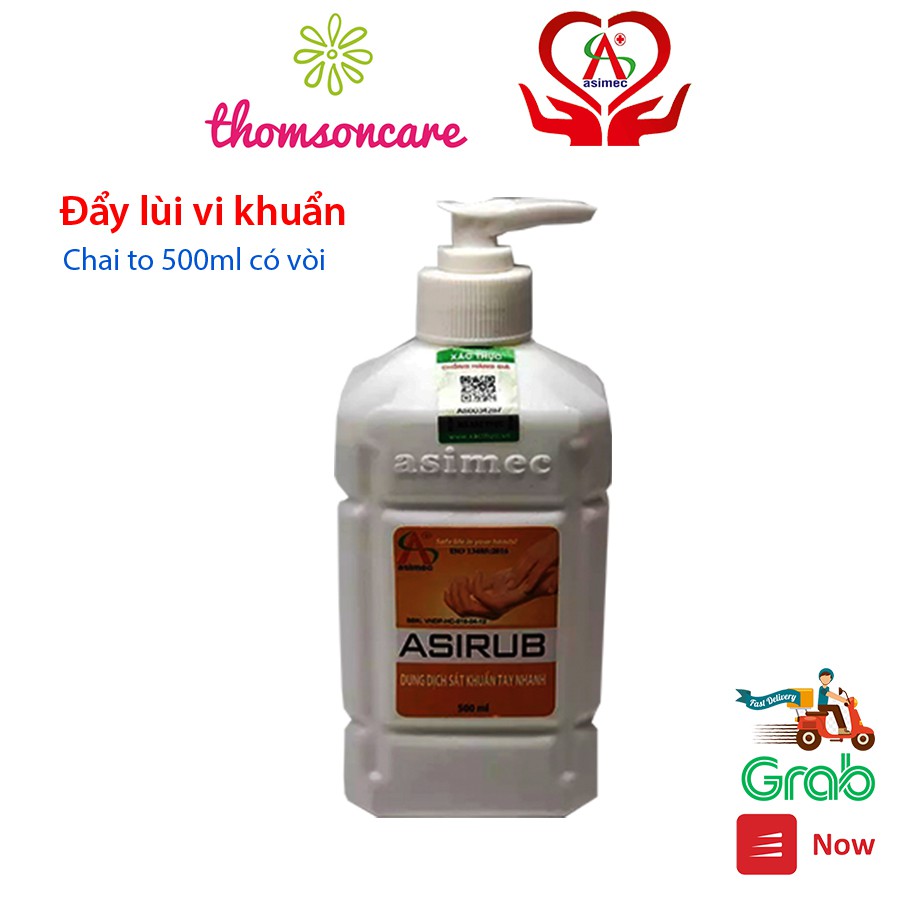 Nước rửa tay khô sát khuẩn nhanh Asirub - chai 500ml có vòi - diệt khuẩn, bộ y tế cấp phép, gel kháng khuẩn