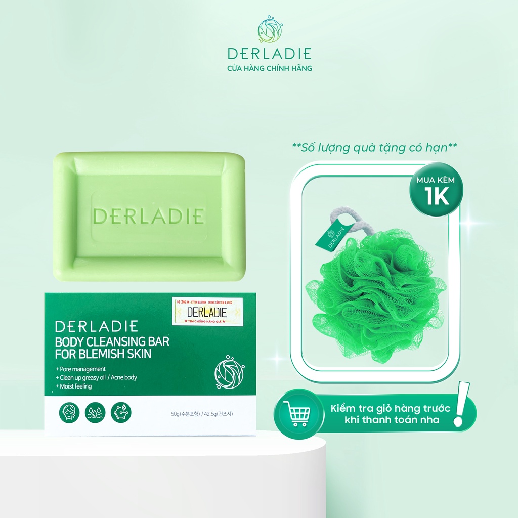 [Mã FMCGMALL giảm 8% đơn từ 250K] Xà Phòng Giảm Mụn Cơ Thể Sau 7 Ngày Derladie Body Cleansing Bar For Blemish Skin 50g