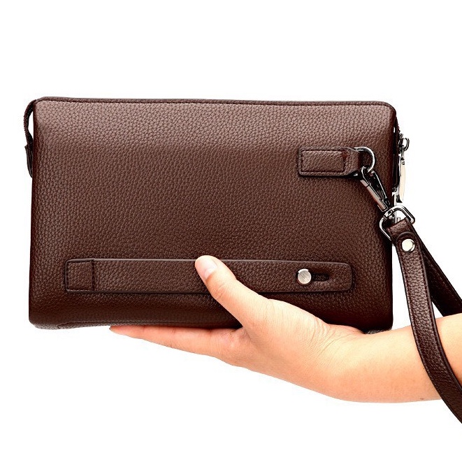 Ví bóp da cluth cầm tay khoá số TIANHONGDAISHU 22x14x4.5cm (Nâu-Đen)
