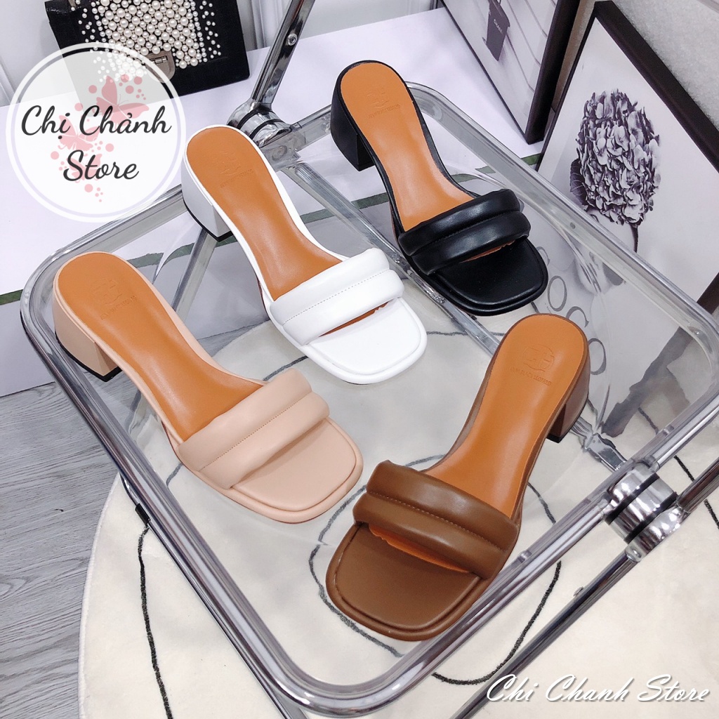 Guốc Nữ Cao 5p Gót Vuông Bầu Thời Trang Chất Da Mềm Lên Chân Tôn Dáng Dép Cao Gót Màu Trắng Đen Nâu Kem Chị Chảnh Store
