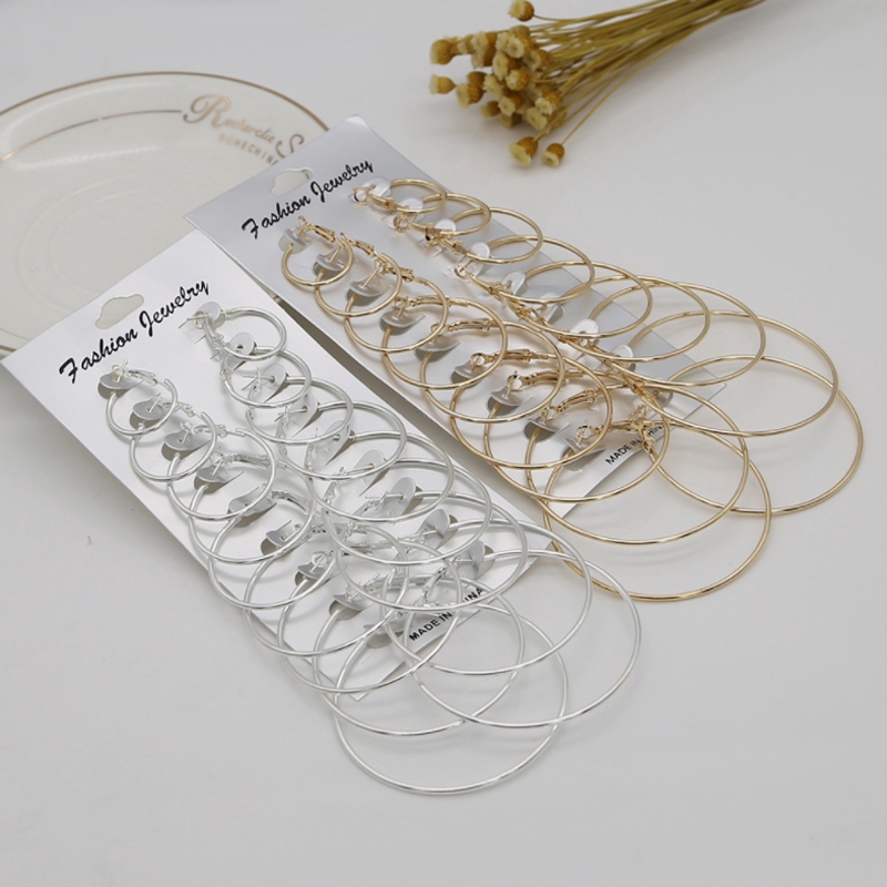 Bộ 6/ 9/ 12 đôi bông tai mạ vàng/ bạc dạng vòng phong cách steampunk cổ điển dành cho nữ