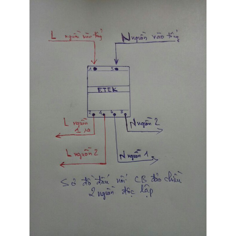 Aptomat CB đảo chiều chuyển mạch 2 nguồn độc lập 40A hãng ETEK