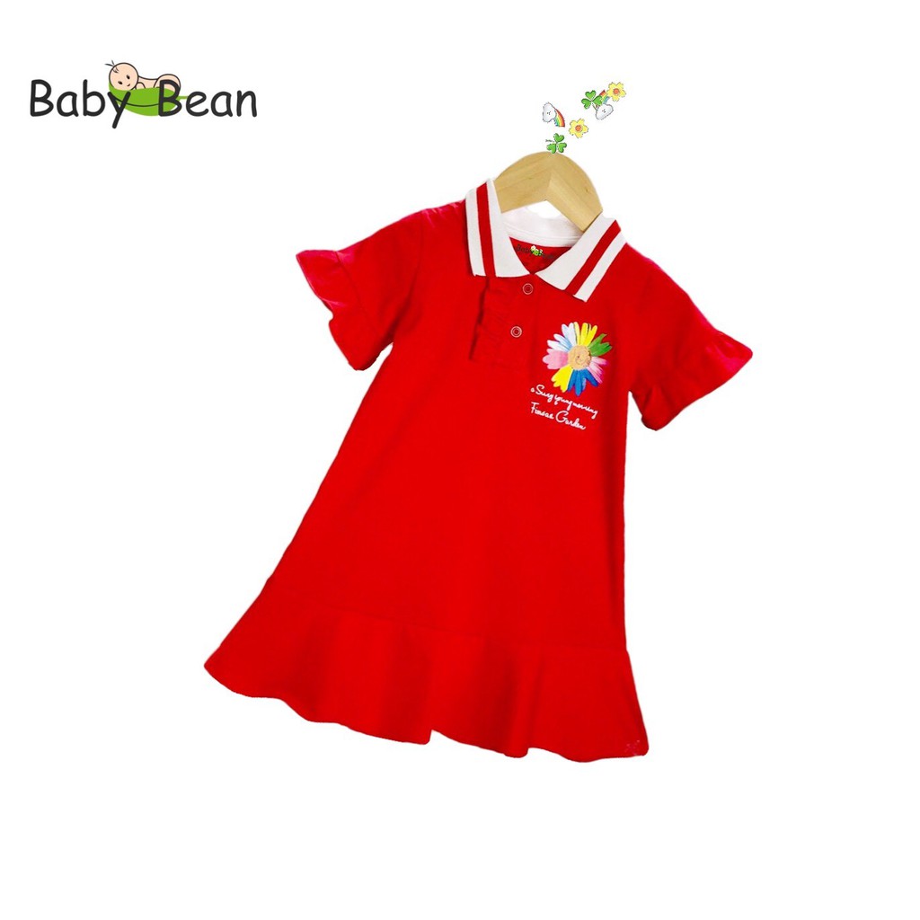 Váy Đầm Thun Cotton Cổ Bẻ Tay Loe Đuôi Cá Bé Gái BabyBean