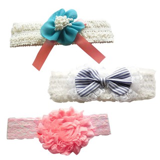 Set 3 băng đô ren hoa + kẹp tóc cho bé gái
