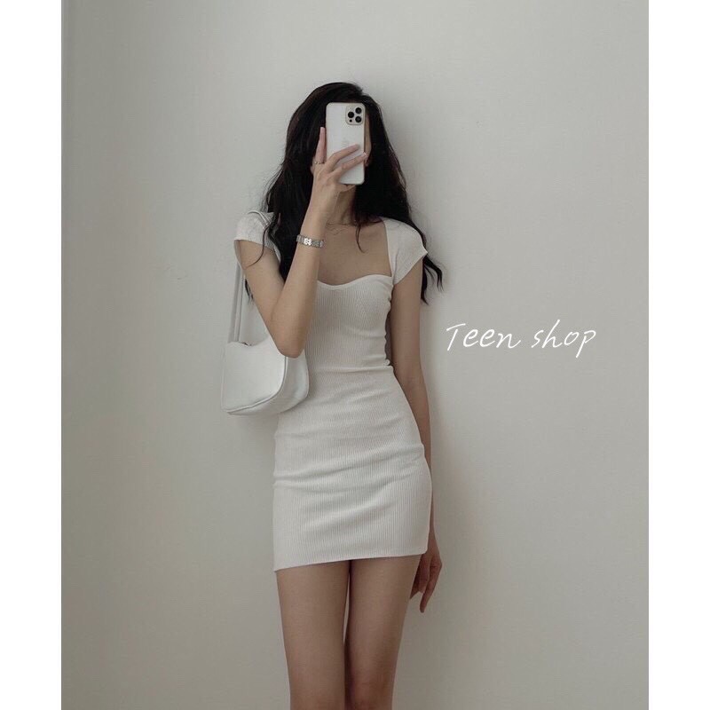 Váy Body Thun Tăm Cổ Én [FREESHIP] 🌸 Đầm dáng ôm thiết kế cúp ngực tay ngắn bánh bèo tiểu thư Ulzzang 🌸 | BigBuy360 - bigbuy360.vn