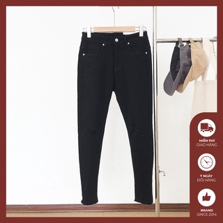 Quần skinny jeans đen rách gối - Q596