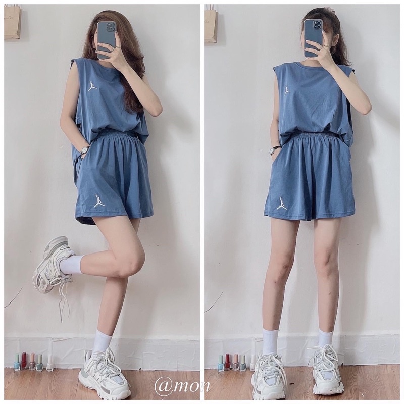 Bộ Thể Thao Nữ 3 Lỗ Logo Người 🦋 Set Áo Tanktop Quần Cộc Nữ Dáng Sport 3 Màu Ulzzang Hot 🦋