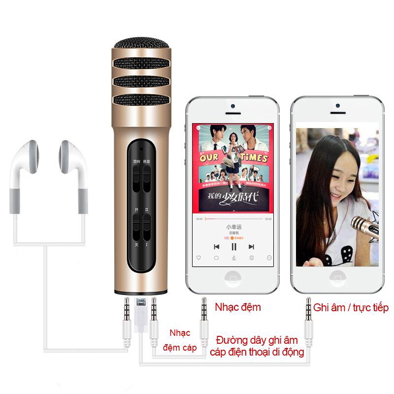 Micro Livestream C7 (đủ phụ kiện) Thu Âm Hát Karaoke Livestream 3 in 1 + Tặng Tai Nghe  [HTC7]