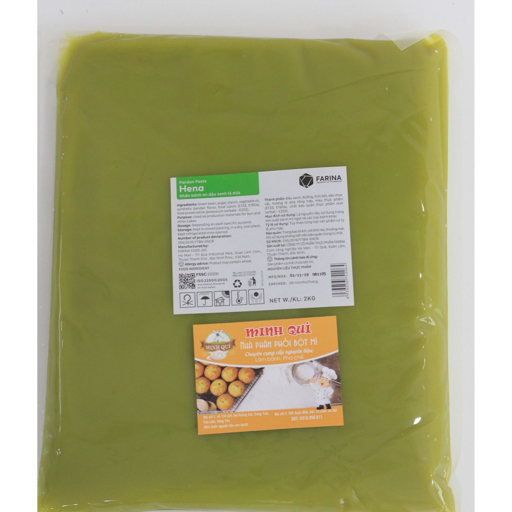 Nhân đậu xanh lá dứa Farina 2kg
