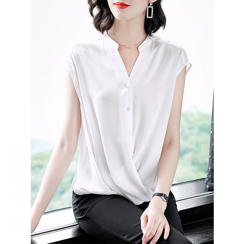 Áo sơ mi voan tay ngắn cổ chữ V thời trang dành cho nữ