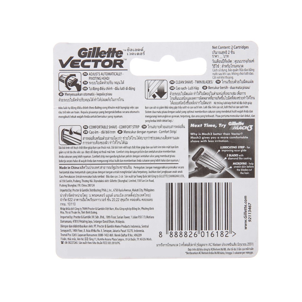 Vỉ 2 cái lưỡi dao cạo râu kép Gillette Vector
