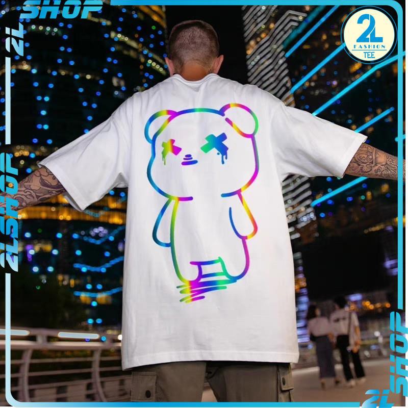 Áo thun unisex gấu mắt xx phản quang 7 màu - áo phông nam nữ in hình gấu form thụng chất đẹp ( ảnh minh họa )